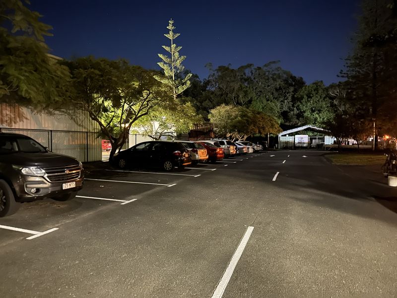 Newly marked white parking bays and aisle lines in a club car park at Redland Bay